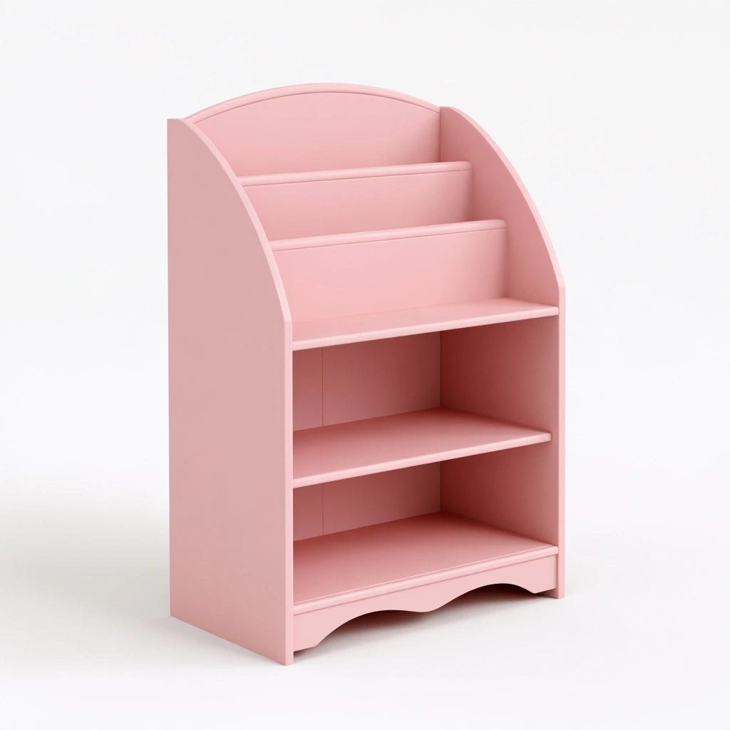 Bibliothèque enfant aux lignes épurées, coloris rose