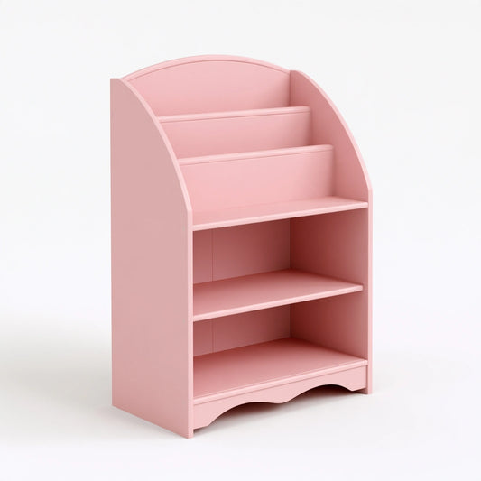 Bibliothèque enfant aux lignes épurées, coloris rose
