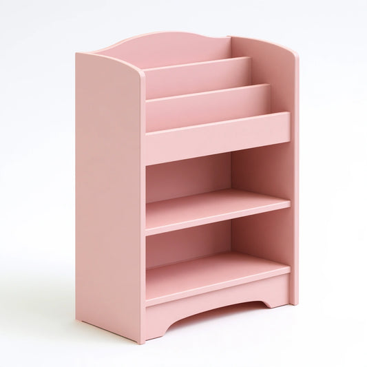 Bibliothèque enfant aux lignes épurées, coloris rose