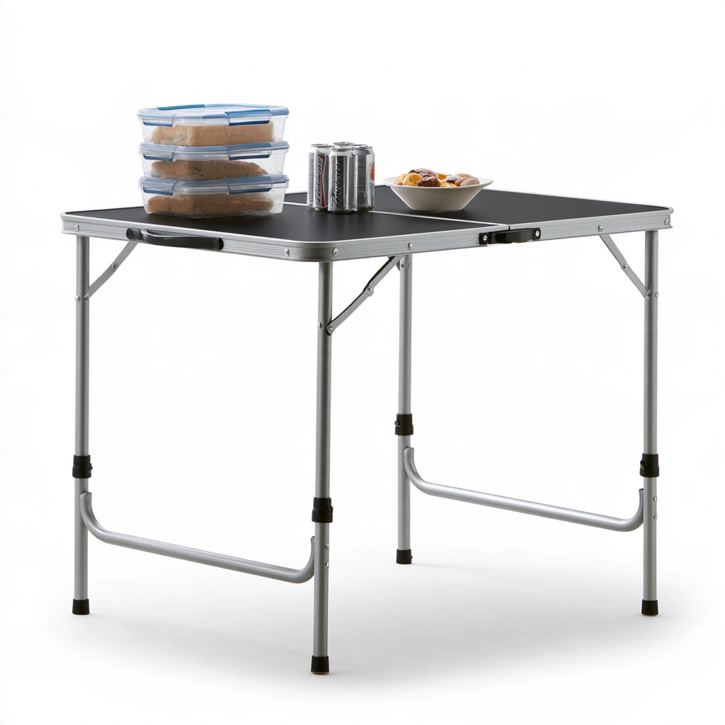 Table de camping pliante aux lignes épurées, coloris noir