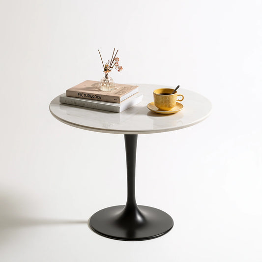 Table sur pied central aux lignes épurées, coloris noir et blanc